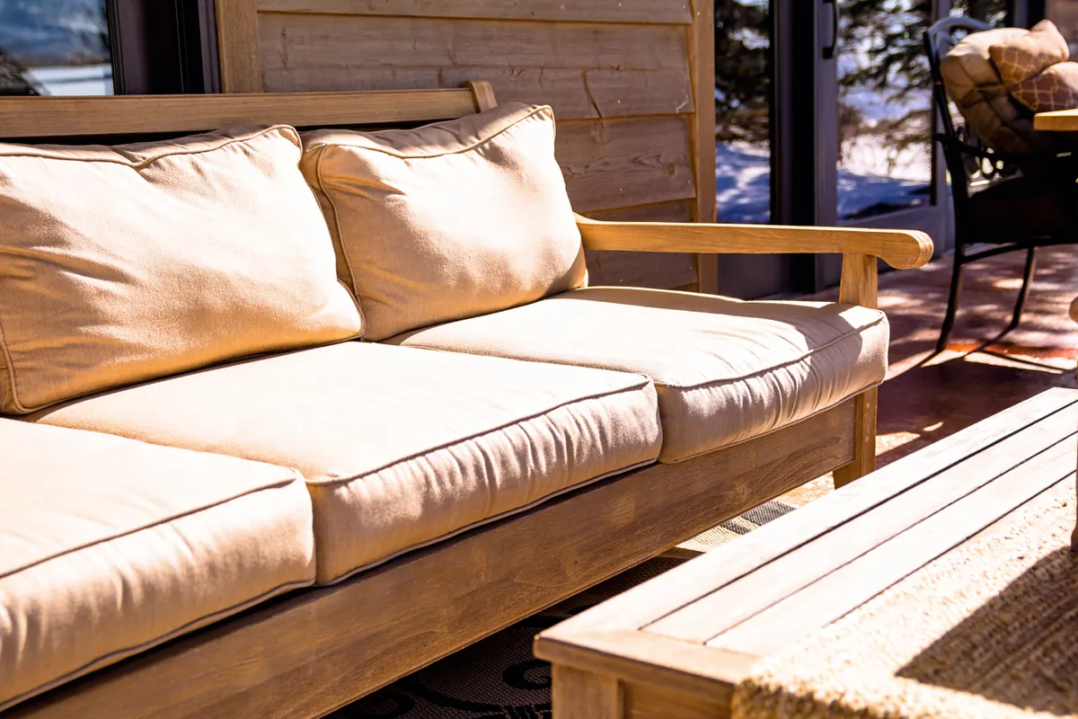 Composite patio decking with cushioned outdoor seating, Omaha
